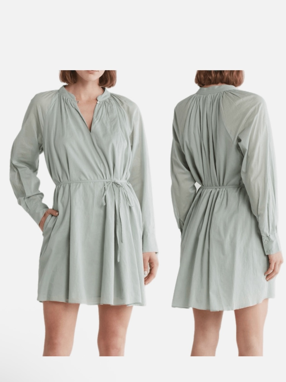 NWT 🍵 Rebecca Taylor Sage Wrap-Style Tie-Waist Mini Dress color mint COTTON
